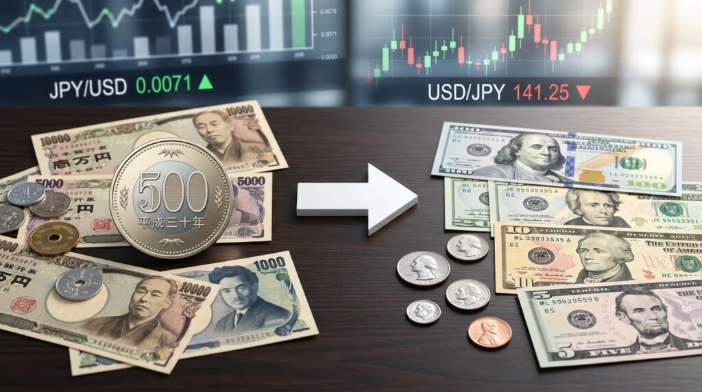 500 Japanese Yen to USD conversion showing Japanese Yen and US Dollar