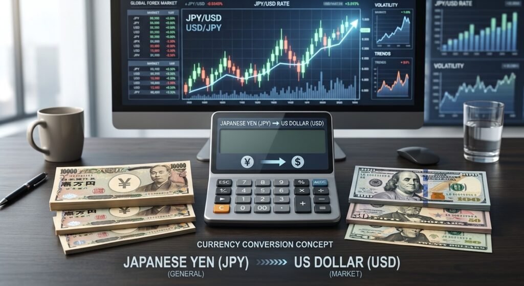 Japanese Yen to US Dollar currency conversion calculator